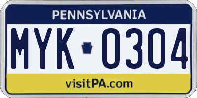 PA license plate MYK0304