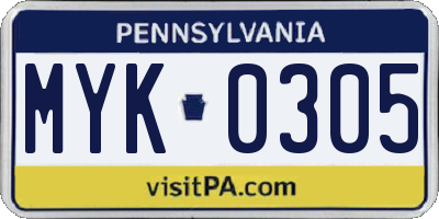PA license plate MYK0305