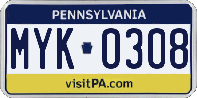 PA license plate MYK0308