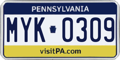 PA license plate MYK0309