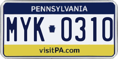 PA license plate MYK0310