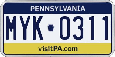 PA license plate MYK0311