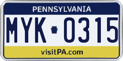 PA license plate MYK0315