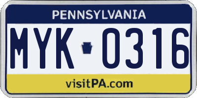 PA license plate MYK0316