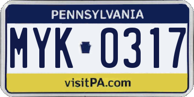 PA license plate MYK0317