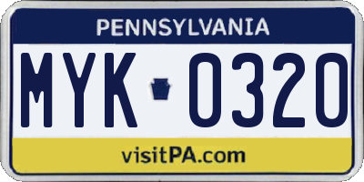 PA license plate MYK0320