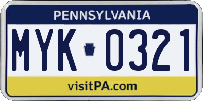 PA license plate MYK0321
