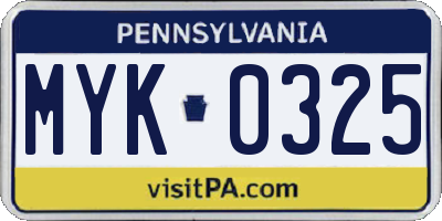 PA license plate MYK0325