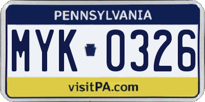 PA license plate MYK0326