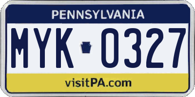 PA license plate MYK0327