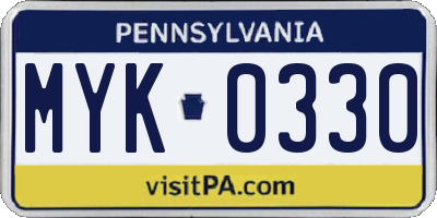 PA license plate MYK0330
