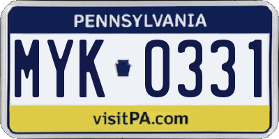 PA license plate MYK0331