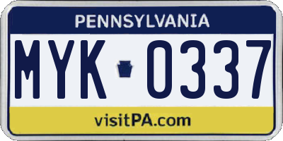 PA license plate MYK0337