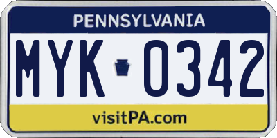 PA license plate MYK0342