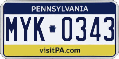 PA license plate MYK0343