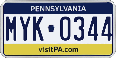 PA license plate MYK0344