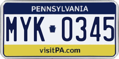 PA license plate MYK0345