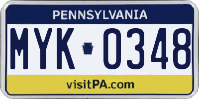 PA license plate MYK0348