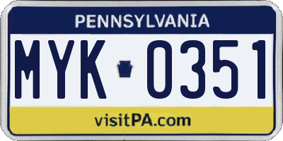 PA license plate MYK0351