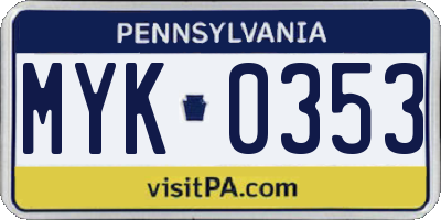 PA license plate MYK0353