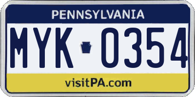 PA license plate MYK0354