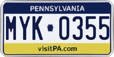 PA license plate MYK0355