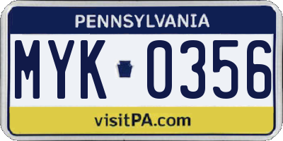 PA license plate MYK0356