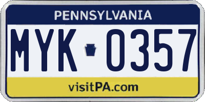 PA license plate MYK0357