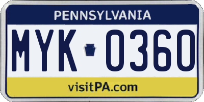 PA license plate MYK0360