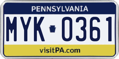 PA license plate MYK0361