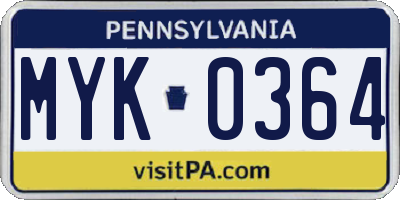 PA license plate MYK0364