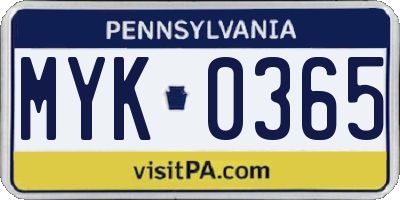 PA license plate MYK0365