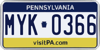 PA license plate MYK0366