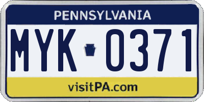 PA license plate MYK0371