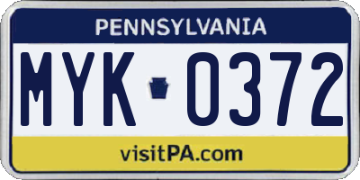 PA license plate MYK0372
