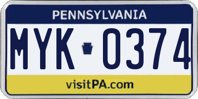 PA license plate MYK0374