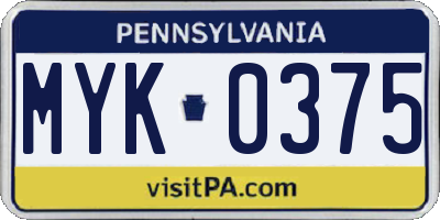 PA license plate MYK0375