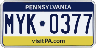 PA license plate MYK0377