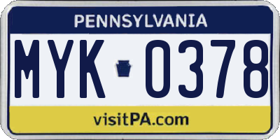 PA license plate MYK0378