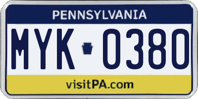 PA license plate MYK0380
