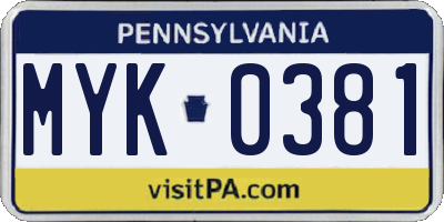 PA license plate MYK0381