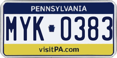 PA license plate MYK0383