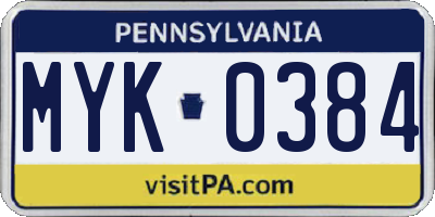 PA license plate MYK0384