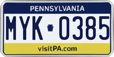 PA license plate MYK0385