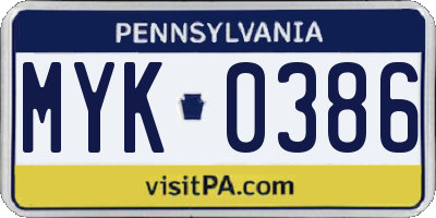 PA license plate MYK0386