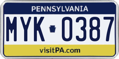 PA license plate MYK0387