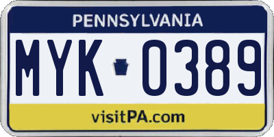PA license plate MYK0389