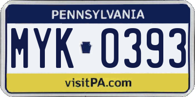 PA license plate MYK0393