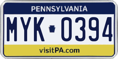 PA license plate MYK0394
