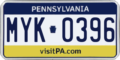 PA license plate MYK0396
